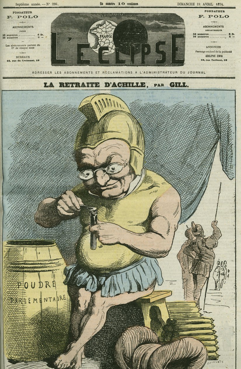 Tegneserie av Adolphe Thiers (1797-1877), fransk statsmann. Omslag i "" L