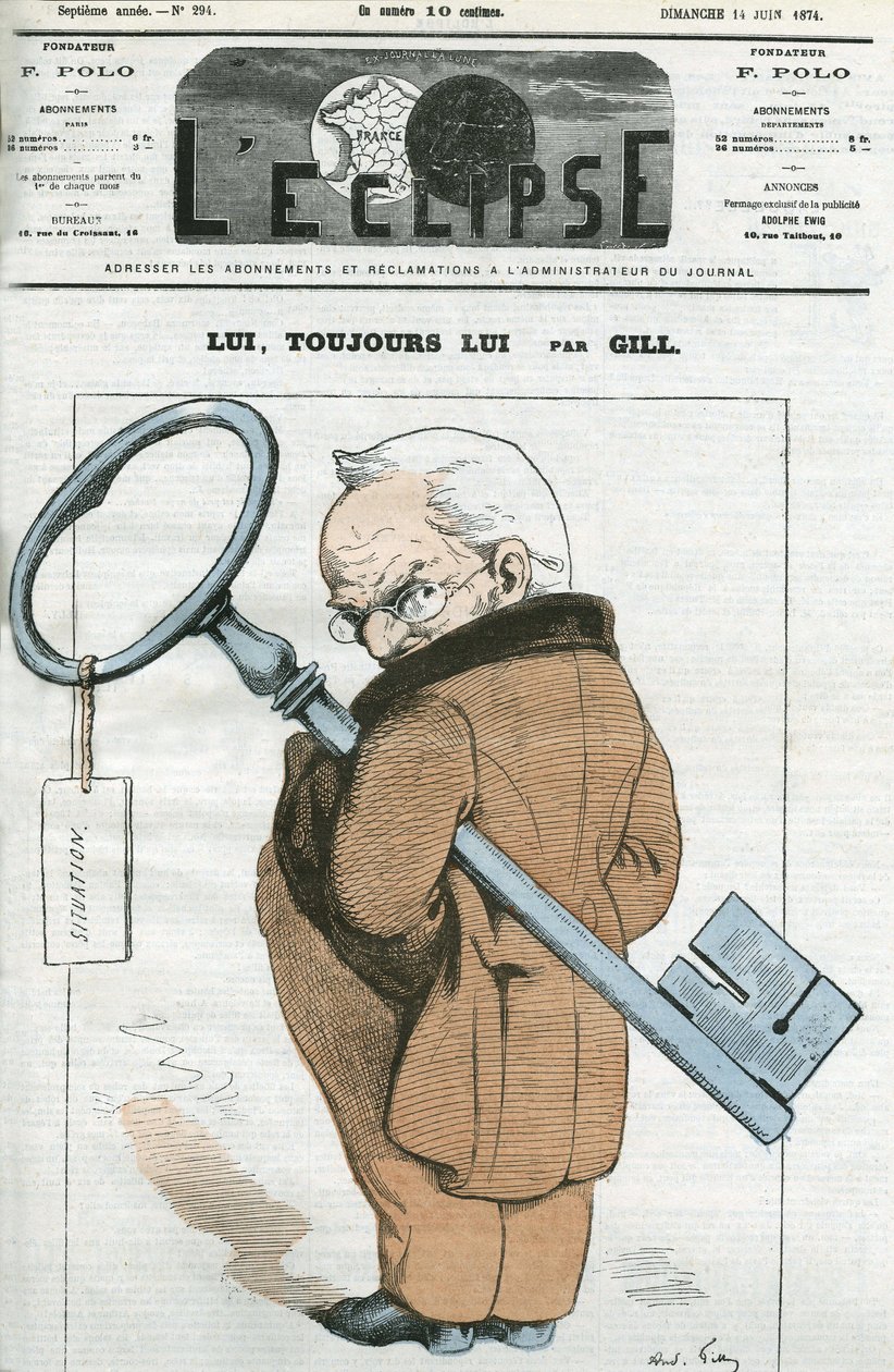 Tegneserie av Adolphe Thiers (1797-1877), fransk statsmann. Omslag i "" L