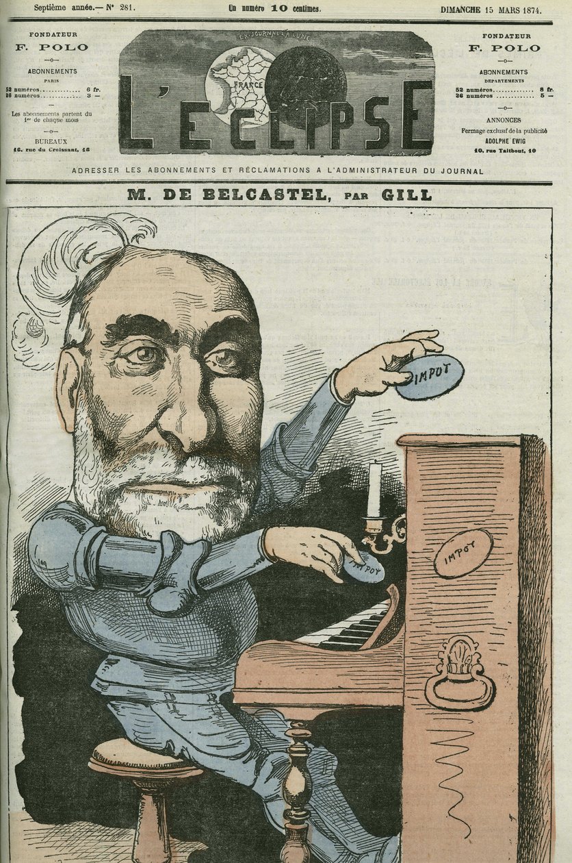Tegneserie av Gabriel de Belcastel (1821-1890), fransk politiker. Omslag i "" L