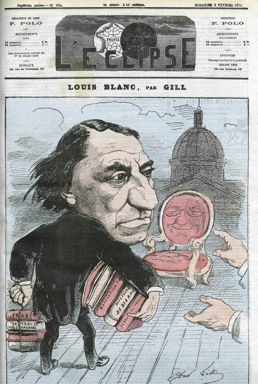 Tegneserie av Louis Blanc (1811-1882), fransk politiker og historiker. Omslag i "" L