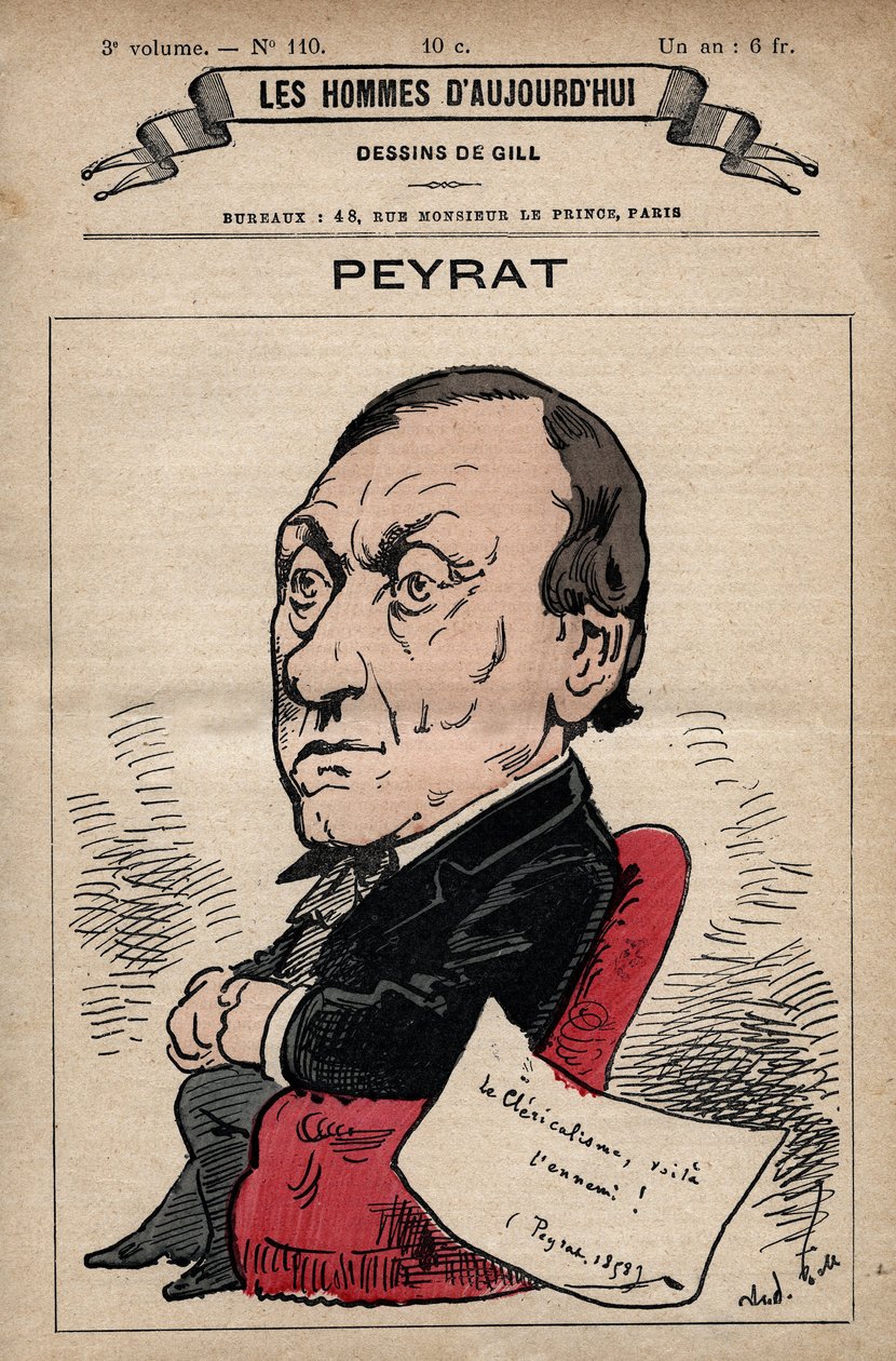 Tegneserie av Alphonse Peyrat (1812-1890) engelsk journalist fra 'Les Hommes d'today' ca. 1880 1880 av Henri Demare (1846-1888) av Andre Gill