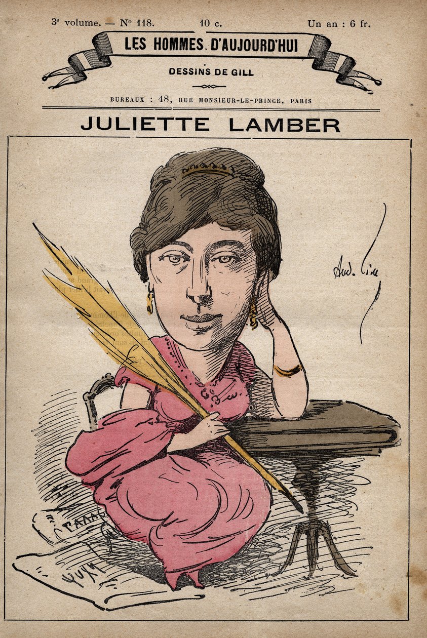 Tegneserie av Juliette Adam Lambert 1836-1936, en fransk forfatter og feminist - fra 