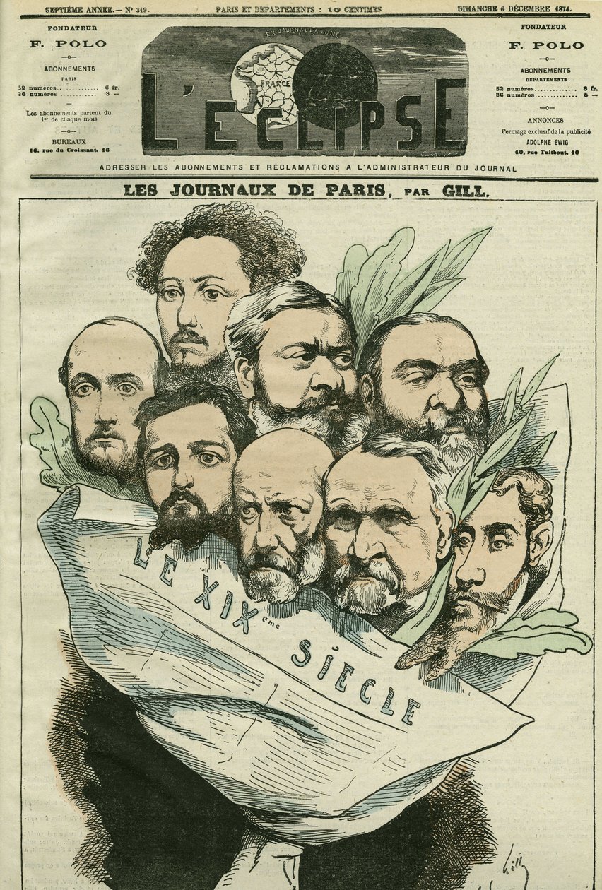 Tegneserie av teamet til avisen "" Le XIXe siècle"", regissert av Edmont About (1828-?), en fransk mann med bokstaver. Omslag i "" L
