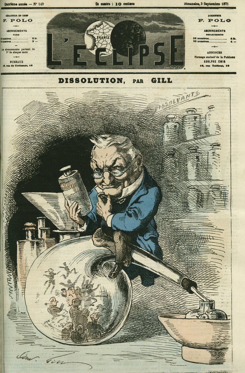 Oppløsning, Adolphe Thiers (1797-1877), historiker og republikkens president. Omslag i "" L