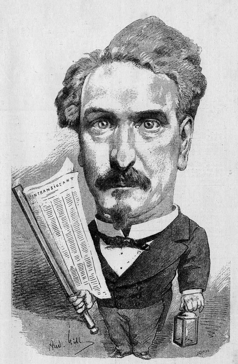 Drawing by Andre Gill representing Henri Rochefort (1831-1913) French journalist and politician, In “” The Illustrous World” av Andre Gill