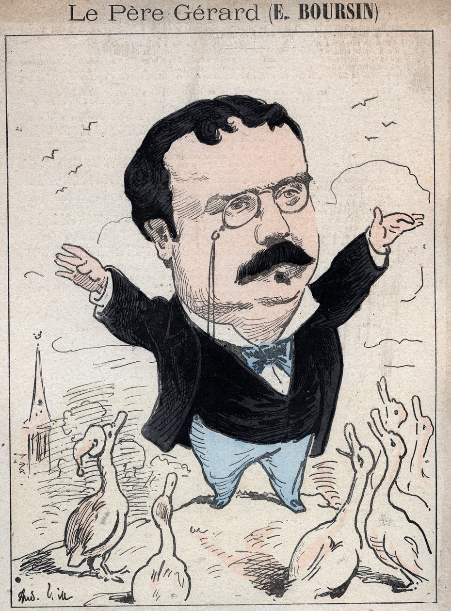 Elphege Boursin (1836-1891) journalist, politisk essayist, bokstavenes mann og historiker - tegneserie av Andre Gill i «Les Hommes d