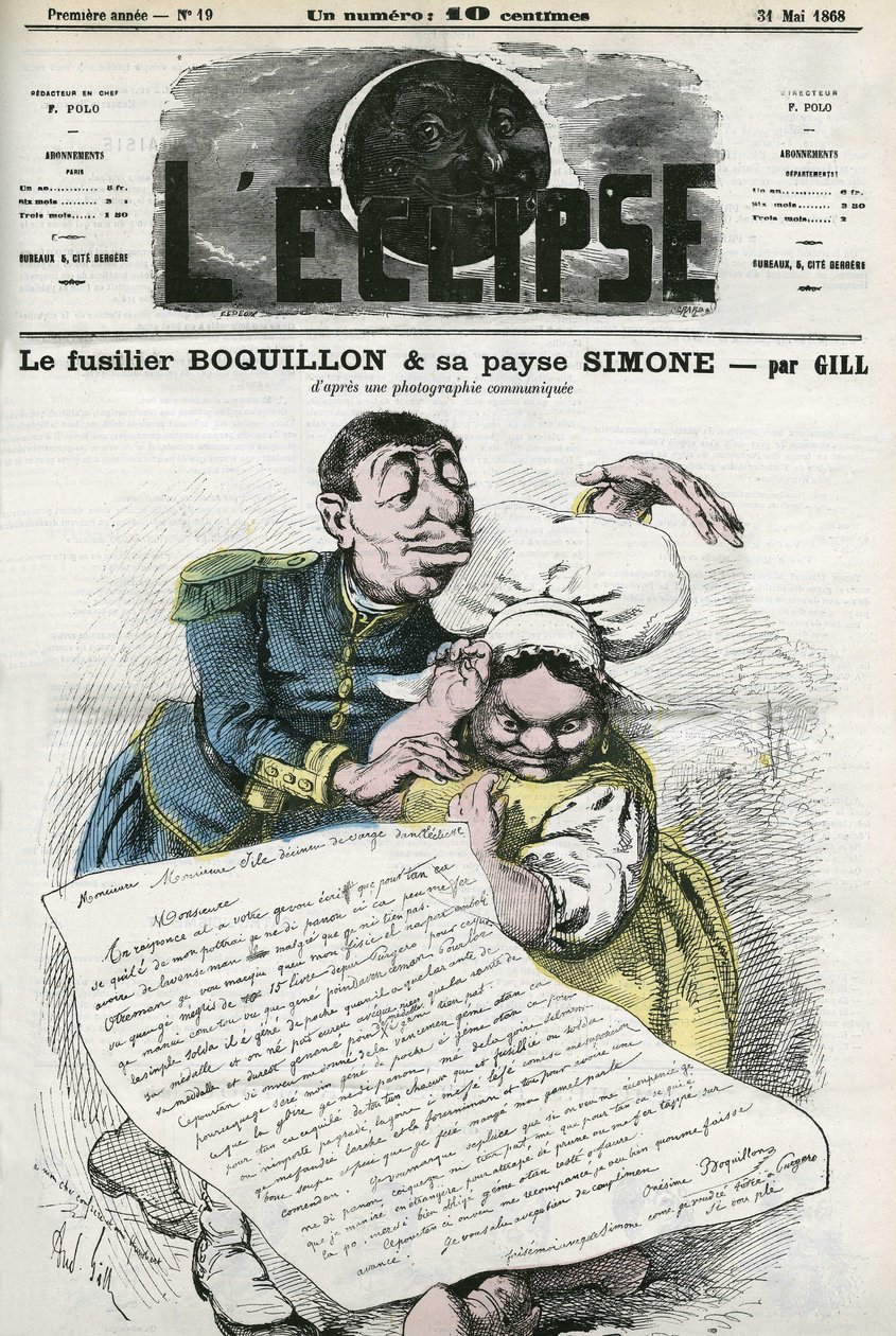 Illustrasjon av "" Fusilier Boquillon og bonden hans Simone". Omslag i "" L