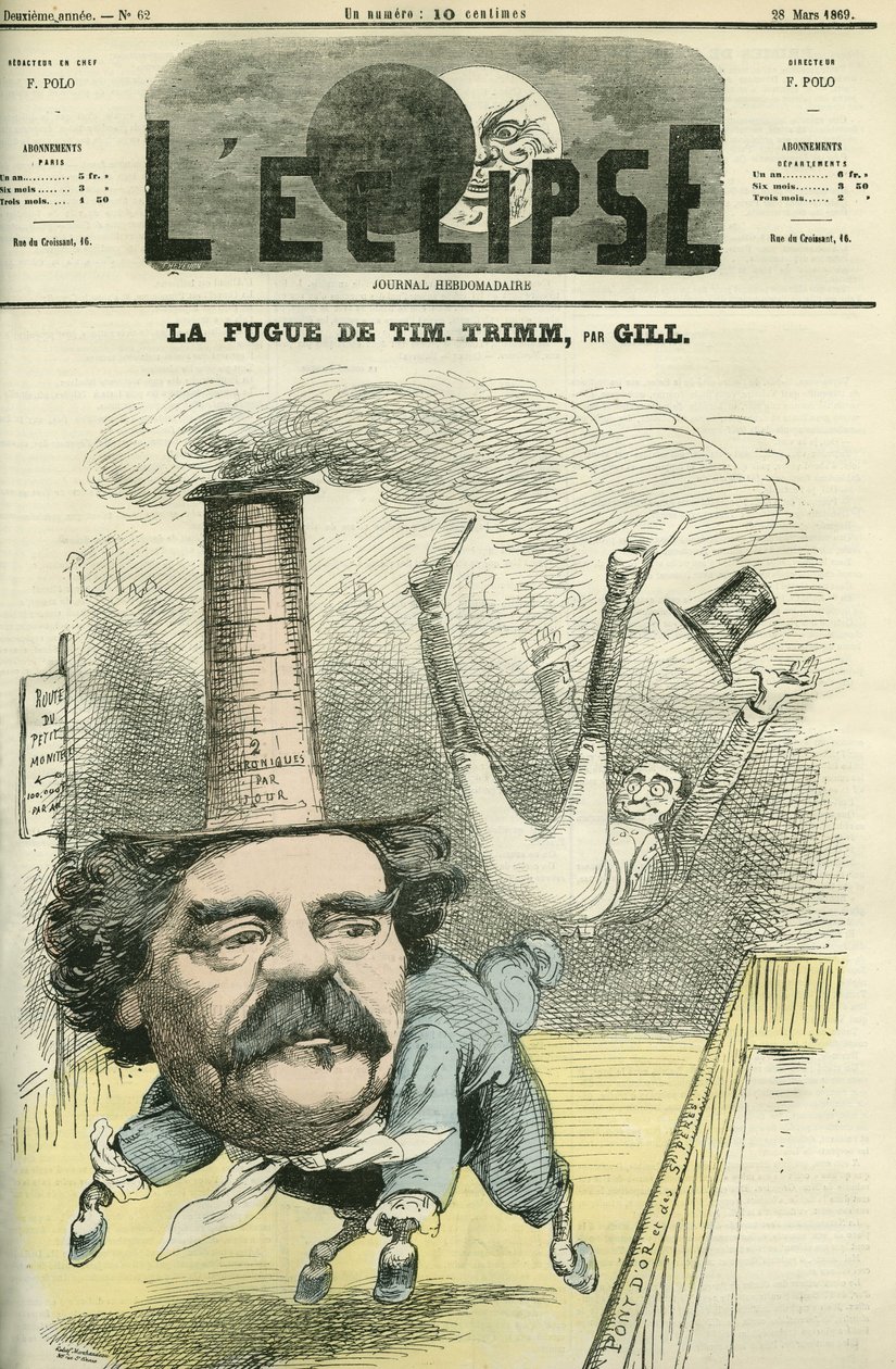 Leo Lespes dit Timothy Trim (1815-1875), fransk journalist. Omslag i "" L'Eclipse"" av Gill, 28. mars av Andre Gill