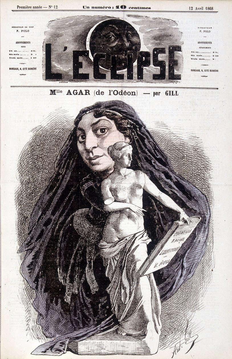 Mademoiselle Agar (fra Odéon) skuespillerinne ved det franske akademiet. Tegning av Gill in the Eclipse av Andre Gill