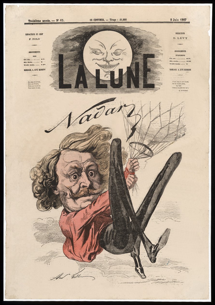 Nadar. Pub. 1867 (farget litografi) av Andre Gill
