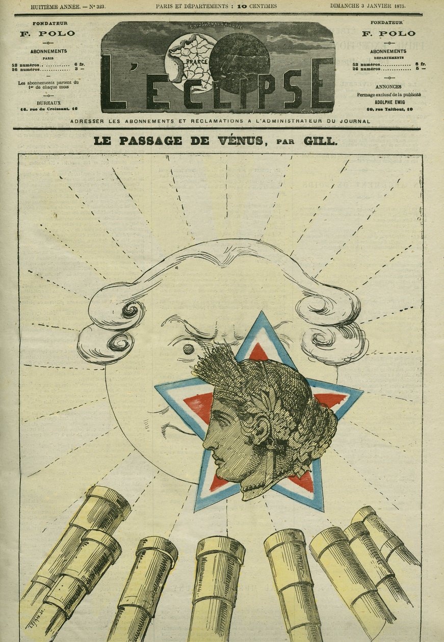 Passasje av Venus (republikken) før solen (monarkiet) i 1874. Omslag i "" L