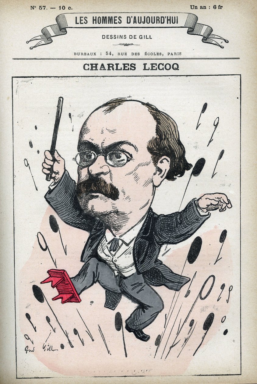 Portrett av Alexandre Charles Lecocq (1832-1918), fransk komponist. Karikatur av Gill, Paris. av Andre Gill