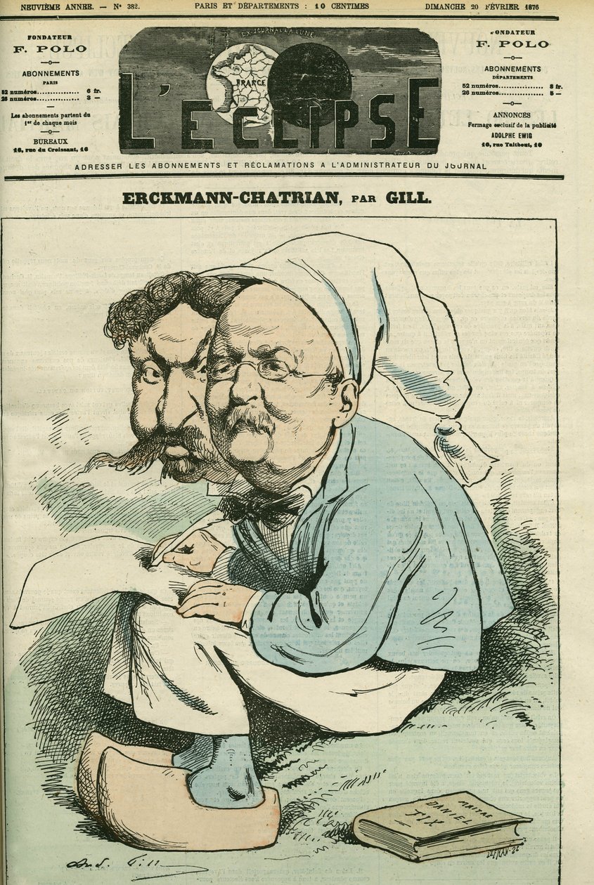 Portrett av Alexandre Chatrian (1826-1890) og Emile Erckmann (1822-1899), kjent som Erckmann-Chatrian, duo av franske romanforfattere. Omslag i "" L