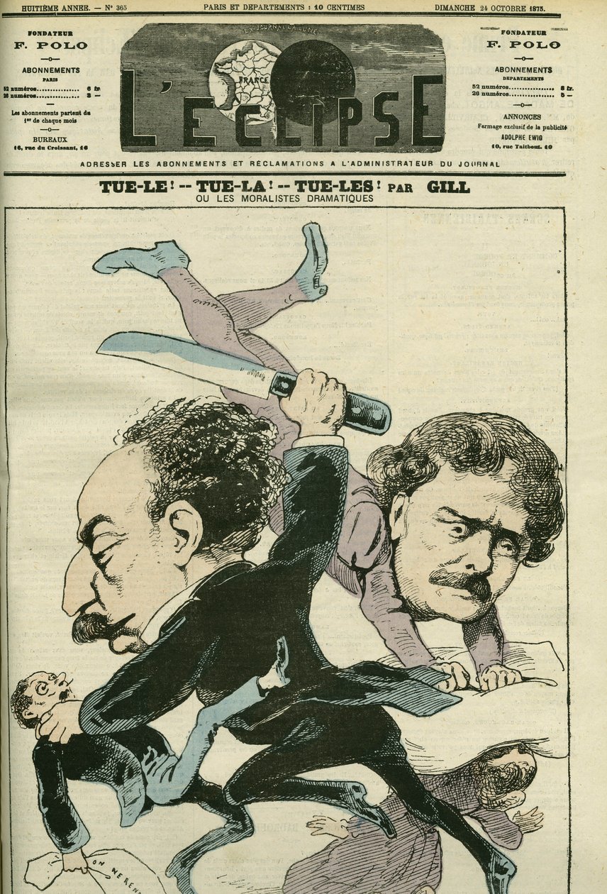 Portrett av Alexandre Dumas Jr. (1824-1895), fransk brevmann og Ernesto Rossi. Omslag i "" L'Eclipse"" av Gill, 24. oktober av Andre Gill
