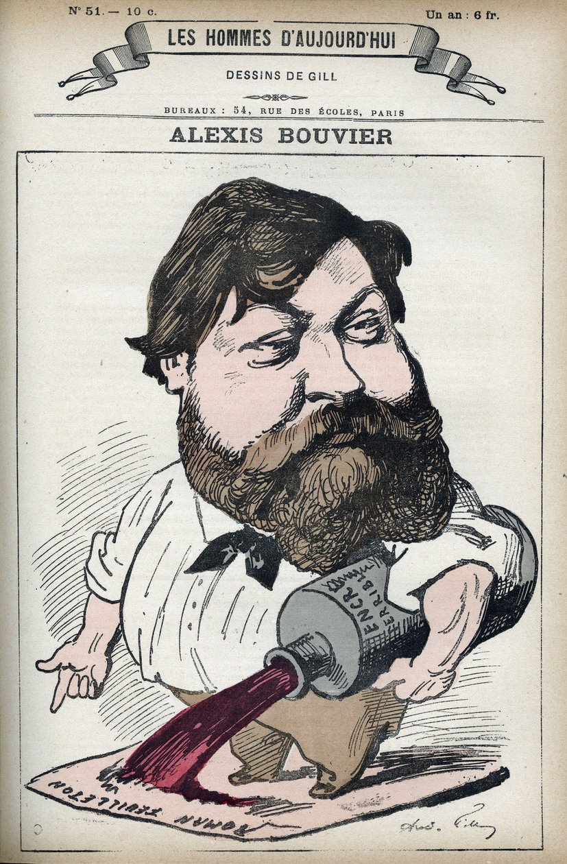 Portrett av Alexis Bouvier (1836-1892), fransk populær romanforfatter og dramatiker. Tegneserie av Gill, Paris. av Andre Gill