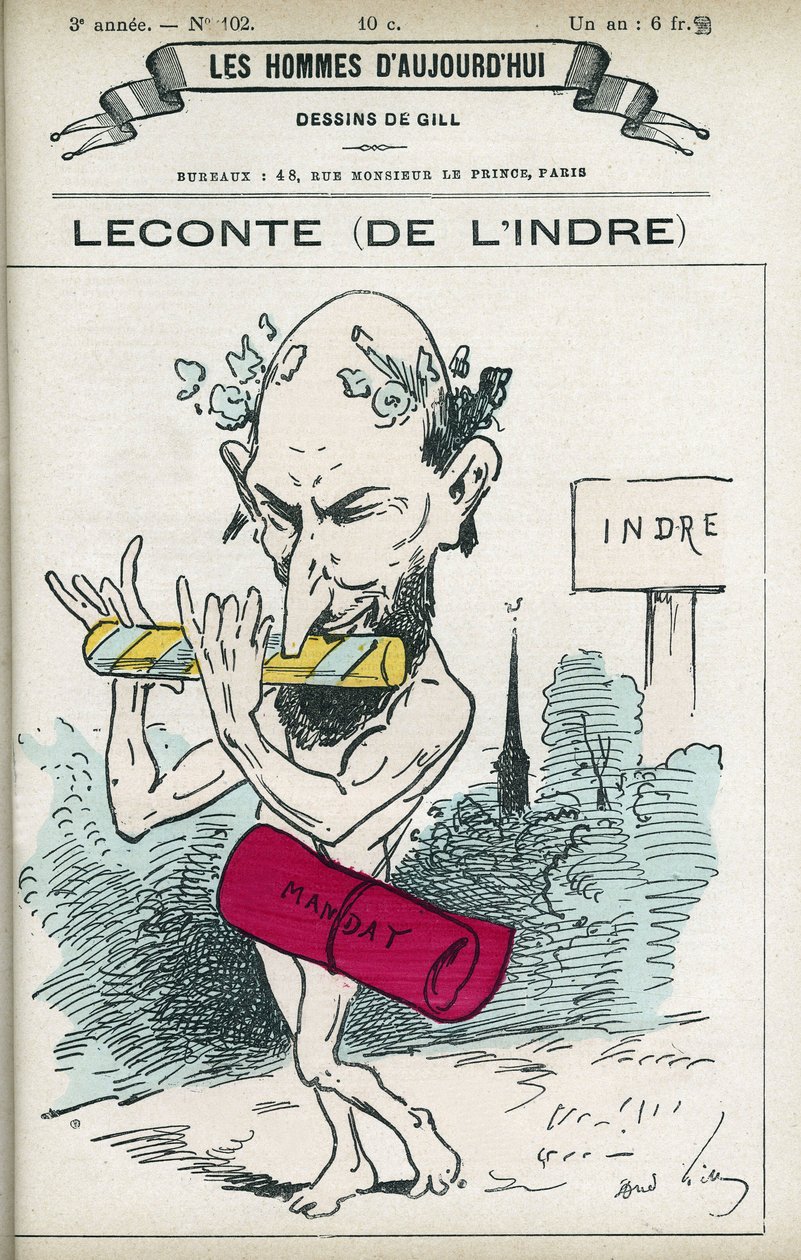 Portrett av Alfred Leconte (1824-1898), fransk farmasøyt, poet, låtskriver og politiker, han var stedfortreder for Indre fra 1876 til 1898. Tegneserie av Gill, Paris. av Andre Gill