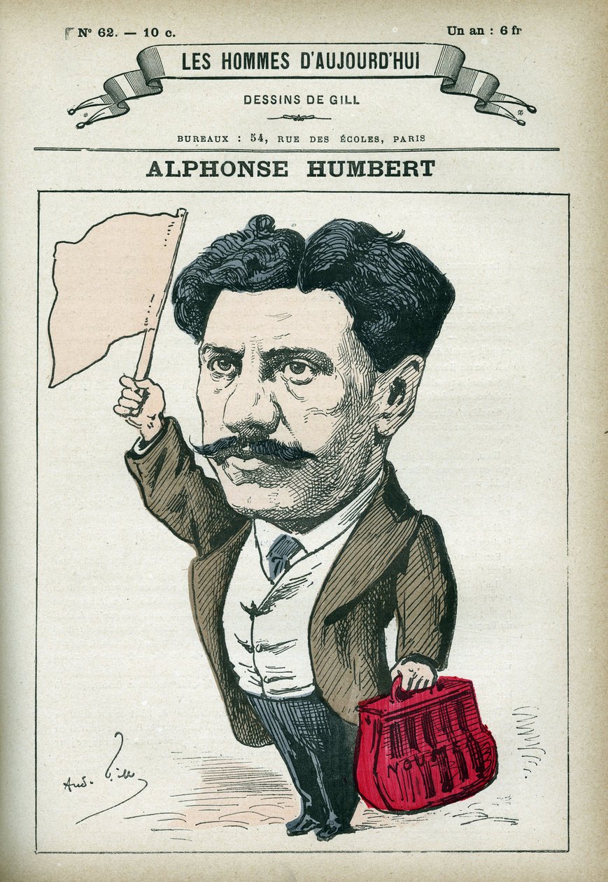 Portrett av Alphonse Humbert, en fransk og kommunal politiker, ble han sendt til Toulon Bagne i 1872 og til Noumea Bagne før han fikk amnesti i 1879. Tegneserie av Gill, Paris. av Andre Gill