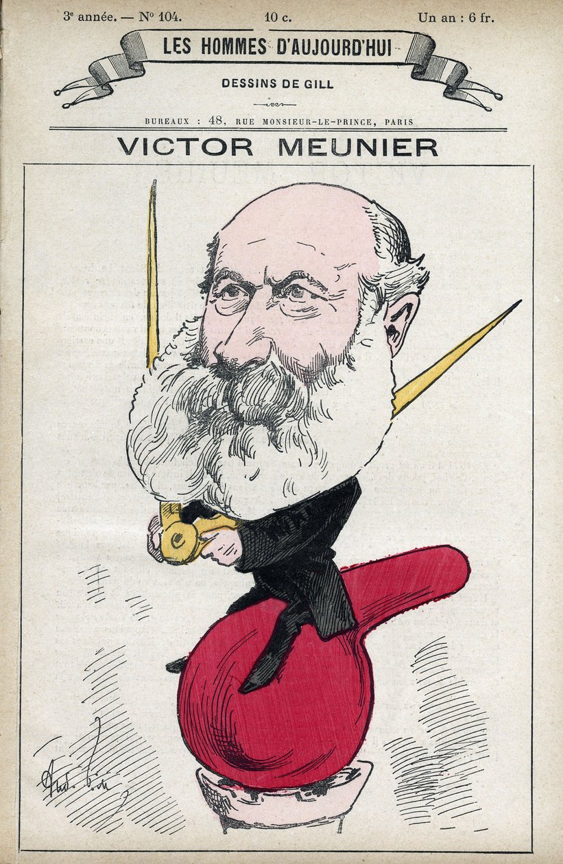 Portrett av Amedee-Victor Meunier (1817-1894), en vitenskapelig journalist, han Iuvra i populariseringen av vitenskapen. Tegneserie av Gill, Paris. av Andre Gill