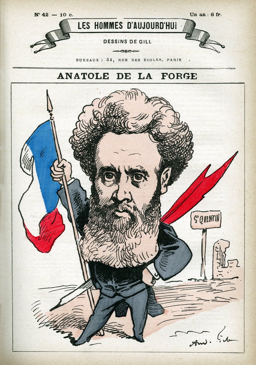 Portrett av Anatole de la Forge (1821-1892), fransk politiker og militær. Tegneserie av Gill, i «Les Homme d
