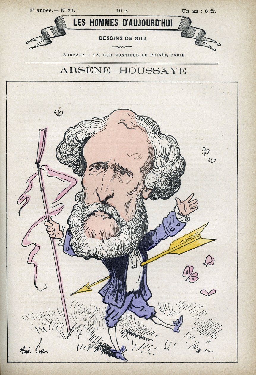 Portrett av Arsene Houssaye (1815-1896), fransk mann av bokstaver. Karikatur av Gill, Paris. av Andre Gill