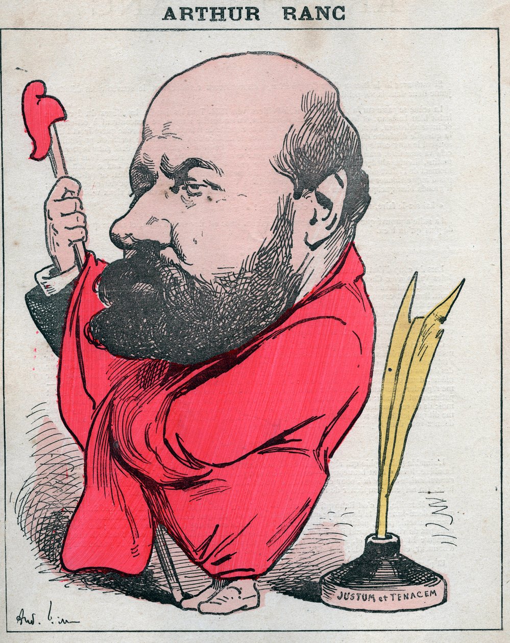 Portrett av Arthur Ranc (1831-1908) fransk journalist og politiker - tegneserie av Andre Gill i «Les Hommes d'Today», Paris av Andre Gill