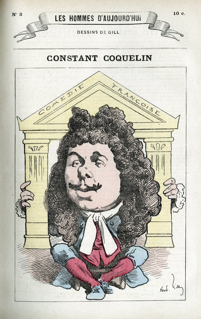 Portrett av Constant Coquelin (1841-1909), fransk teaterskuespiller. Karikatur av Gill, Paris. av Andre Gill