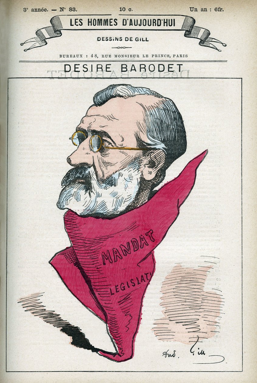 Portrait of Desire Barodet (1823-1906), en fransk lærer og politiker, han var Senator på Seinen fra 1896 til 1900. Tegneserie av Gill, Paris. av Andre Gill