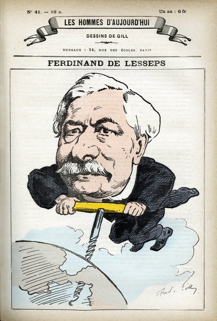 Portrett av Fernand de Lesseps (1805-1894), fransk diplomat. Tegneserie av Gill, i "Les Homme d
