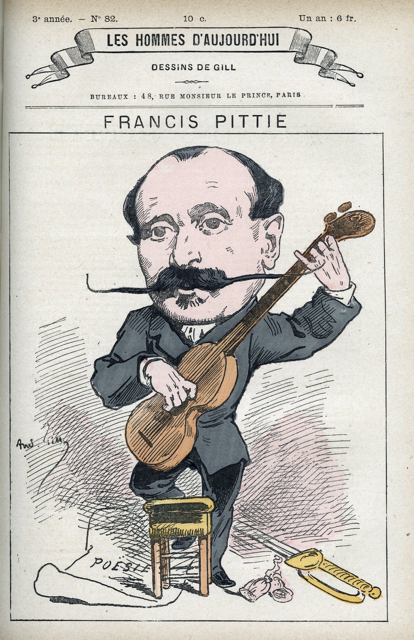 Portrett av Francis Pittie, fransk poet. Karikatur av Gill, Paris. av Andre Gill