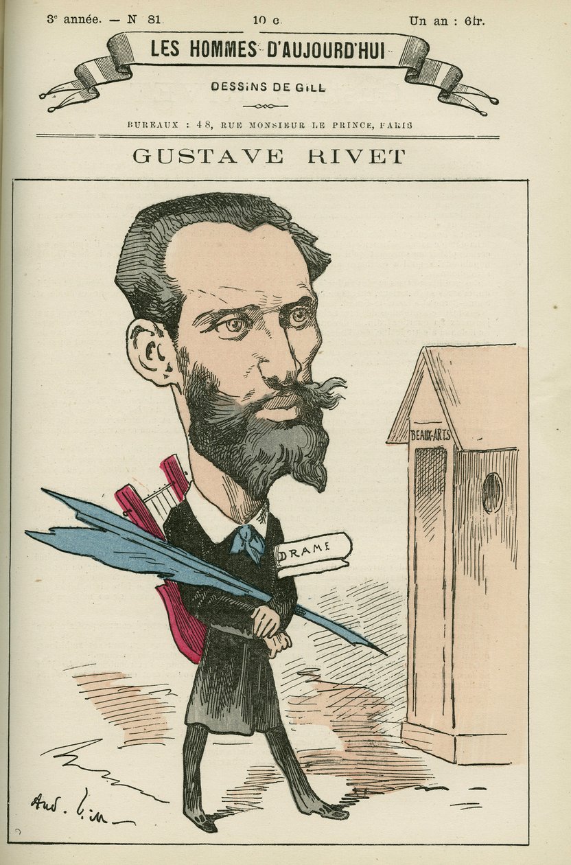 Portrett av Gustave Rivet (1848-1936), en fransk ensignant og politiker, han var senator i Isere fra 1903 til 1924. Tegneserie av Gill, Paris. av Andre Gill
