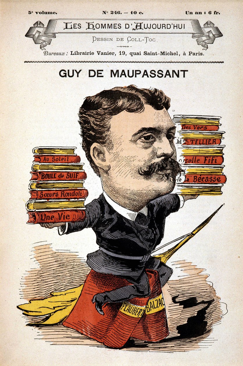 Portrett av Guy de Maupassant - av Gill, i "" The Men of Today"" av Andre Gill