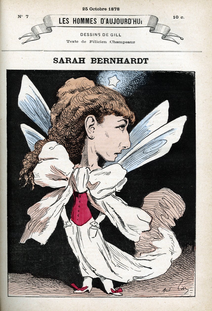 Portrett av Henriette Rosine Bernard dit Sarah Bernhardt (1844-1923), fransk teaterskuespillerinne. Tegneserie av Gill, Paris. av Andre Gill
