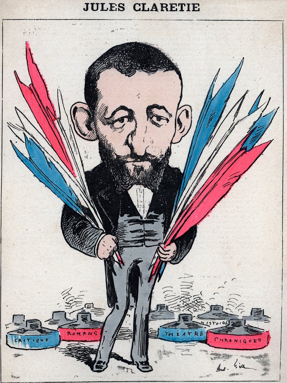 Portrett av Jules Claretie (1840-1913), fransk romanforfatter, dramatiker og kritiker - Karikatur av Andre Gill, i "Les Hommes d'Today", Paris av Andre Gill