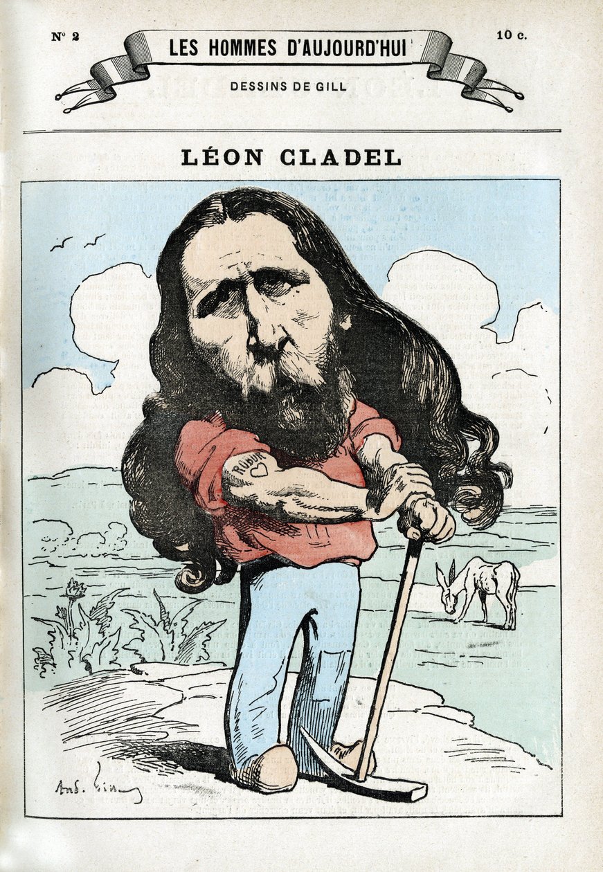 Portrett av Leon Cladel (1835-1892), fransk mann av bokstaven. Karikatur av Gill, Paris. av Andre Gill