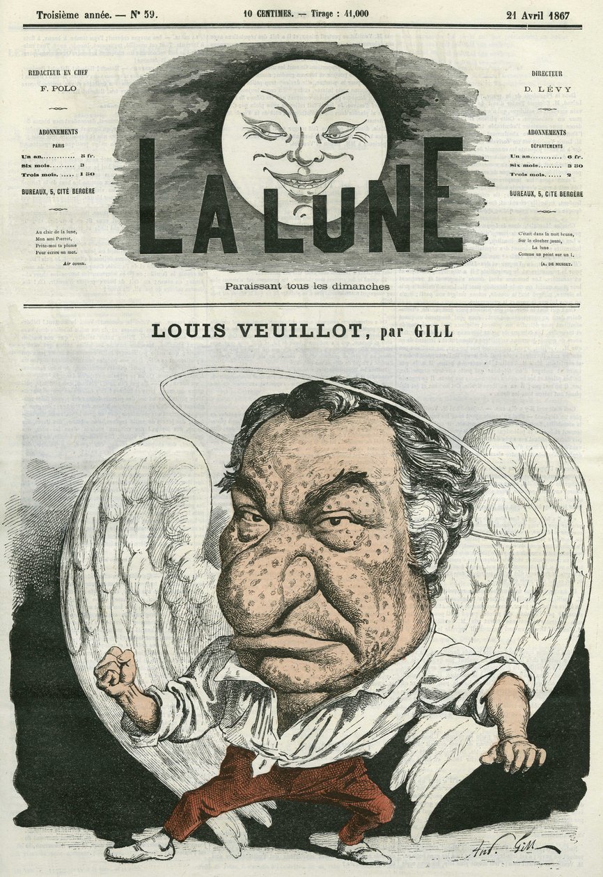 Portrett av Louis Veuillot (1813-1883), fransk journalist og bokstavelig mann. Tegneserie av Gill, i "The Moon", 21. april av Andre Gill