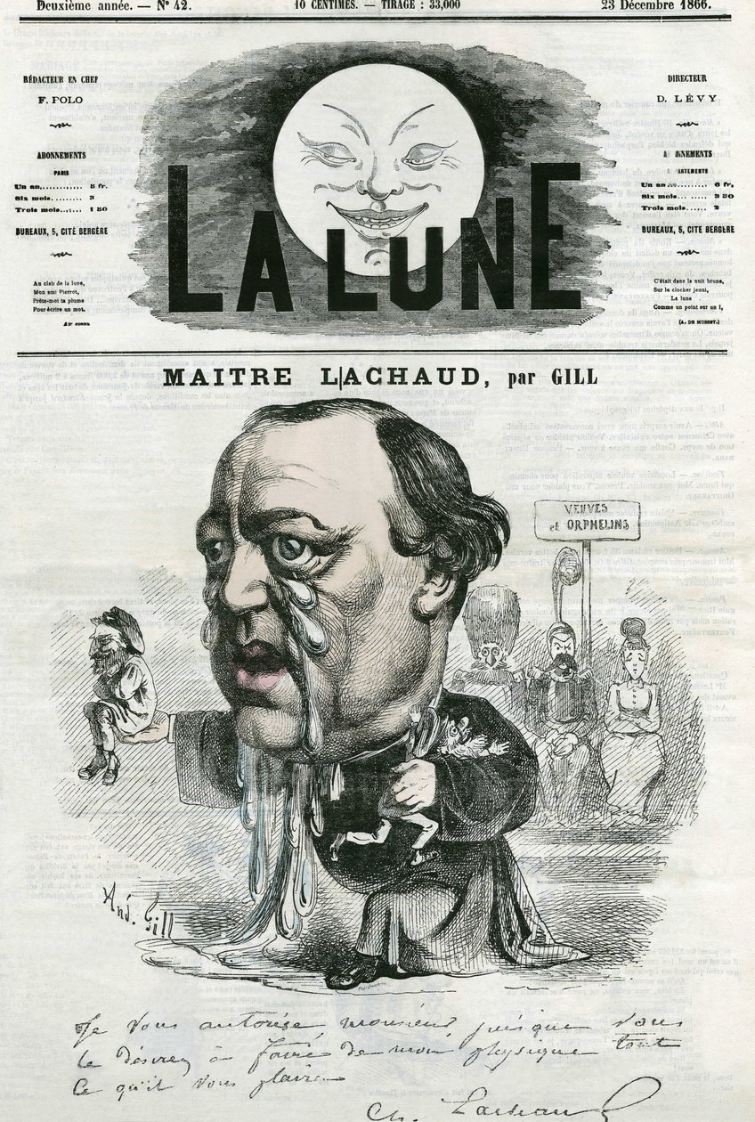 Portrett av Maitre Charles Lachaud (1817-1882), fransk advokat. Tegneserie av Gill, i "" La Lune", 23. desember av Andre Gill