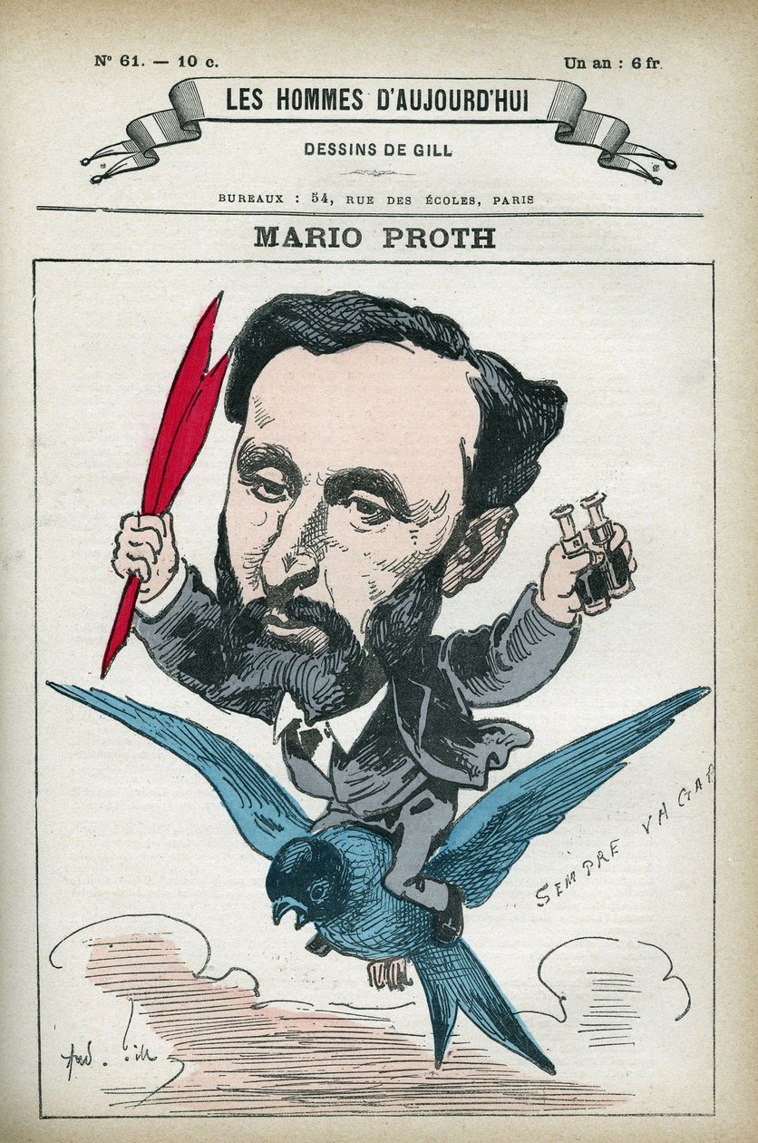 Portrett av Mario Proth (1832-1891), fransk forfatter, litteraturkritiker og publisist. Tegneserie av Gill, Paris. av Andre Gill
