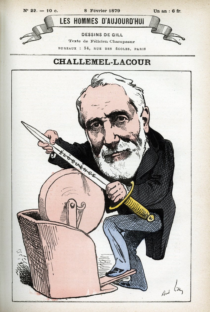 Portrett av Paul-Armand Challemel-Lacour (1827-1896), politiker, diplomat og historiker av fransk filosofi. Tegneserie av Gill, i «Les Homme d