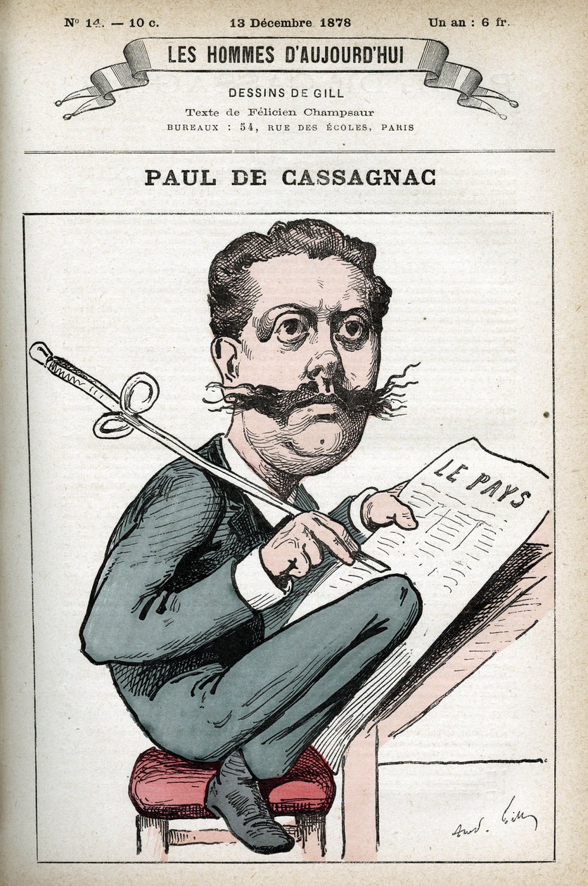 Portrett av Paul Granier de Cassagnac (1842-1902), fransk politisk journalist. Tegneserie av Gill, Paris. av Andre Gill