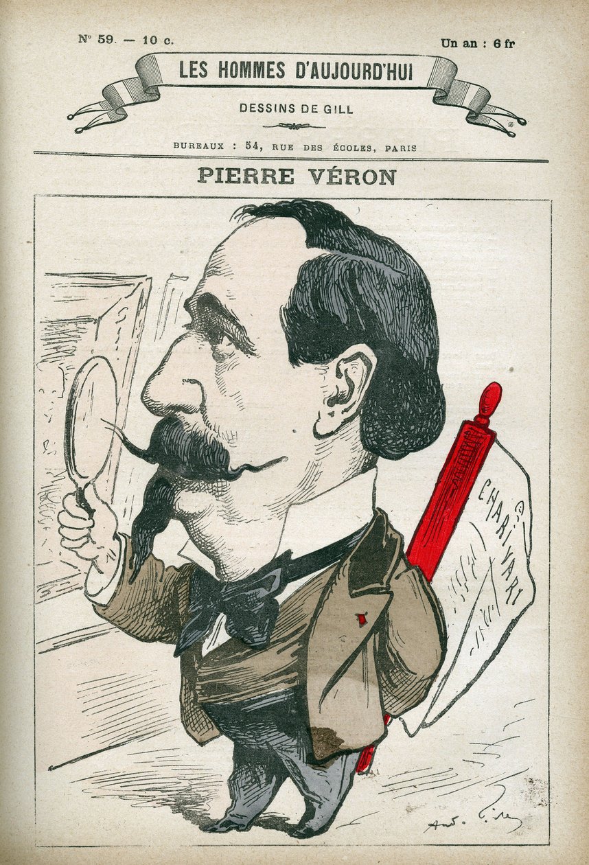 Portrett av Pierre Veron (1831-1900), fransk forfatter og poet. Karikatur av Gill, Paris. av Andre Gill