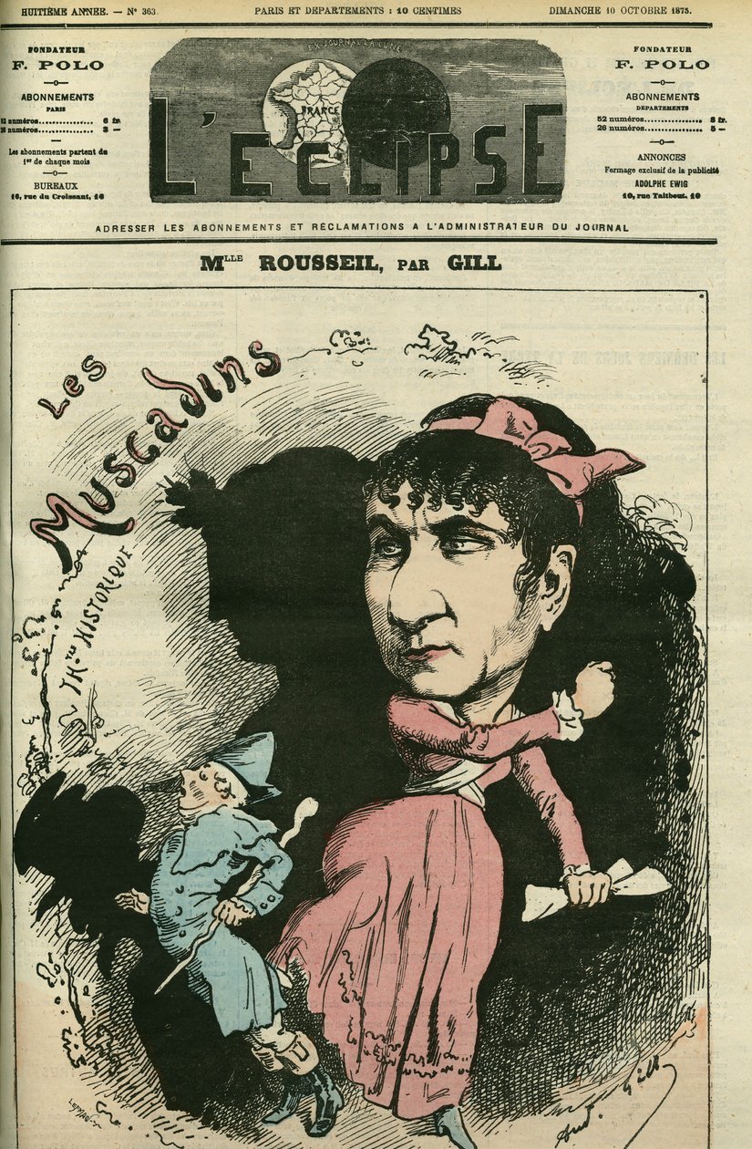 Portrett av Roselia Rousseil, en fransk sangerinne, hun spilte Comedie Francaise. Omslag i "" L