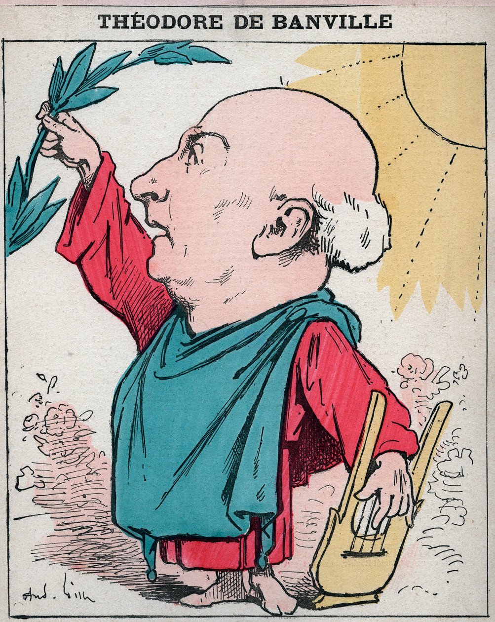 Portrett av Theodore de Banville (1823-1891), fransk poet - tegneserie av Andre Gill i «Les Hommes d'Today», Paris av Andre Gill