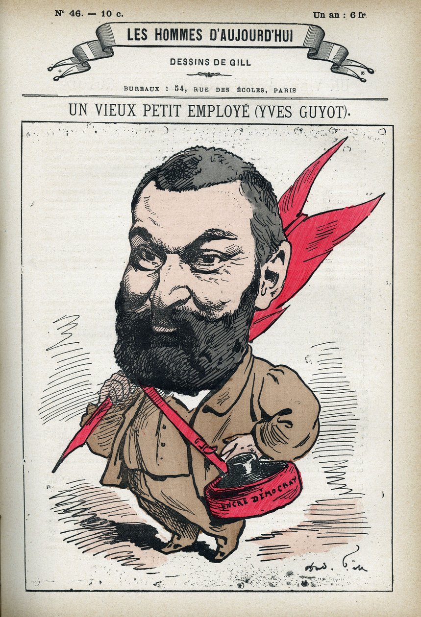 Portrett av Yves Guyot (1843-1928), fransk politiker, publisist og økonom. Tegneserie av Gill, Paris. av Andre Gill