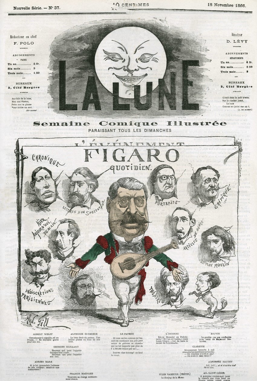 Portrett av journalister fra "Figaro Quotidien"". Tegneserie av Gill, i "The Moon", 18. november av Andre Gill