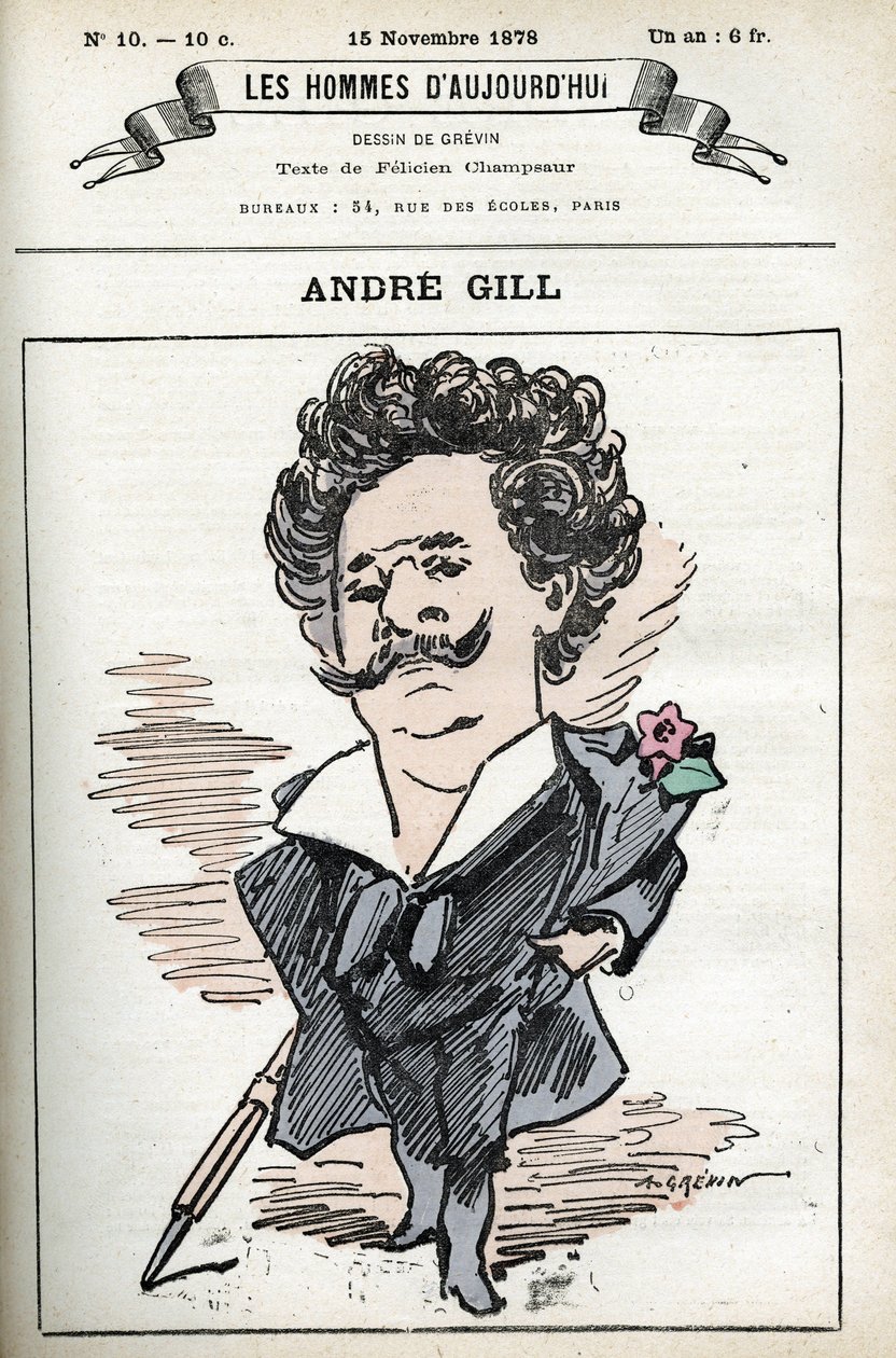 Selvportrett av Andre Gill (1840-1885), fransk tegneserieskaper og illustratør. Tegneserie i «Men of Today» av Andre Gill