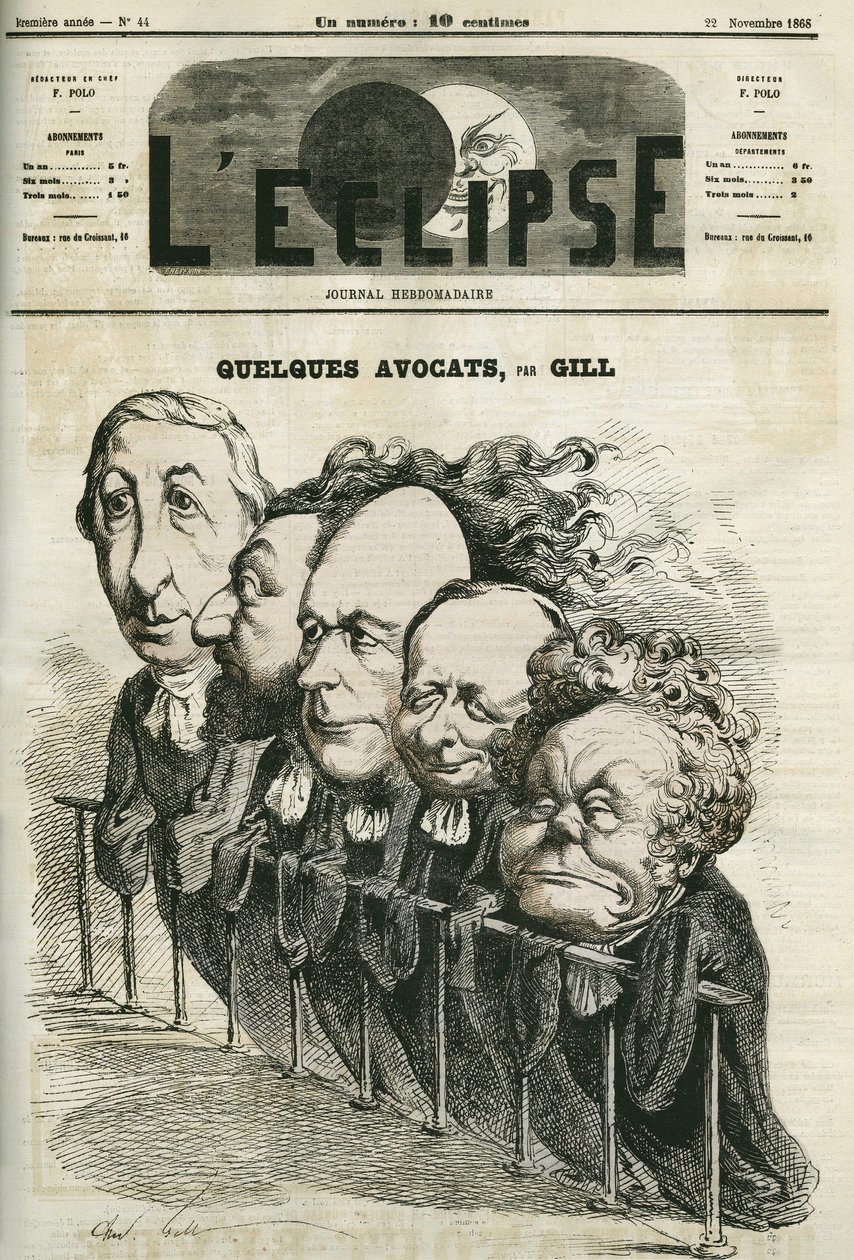Noen advokater, Emmanuel Arago (1812-1896), Leon Gambetta (1838-1882), Jules Grevy (1807-1891), Laurier og Adolphe Cremieux (1796-1880). Omslag i "" L