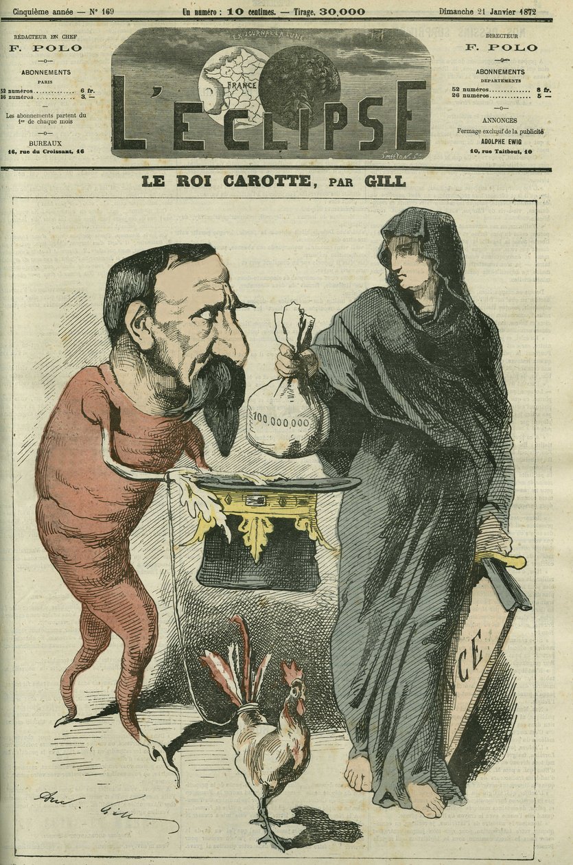 Gulrotkongen, Napoleon III (1808-1873), republikkens president og franskmennenes keiser frem til Sedans nederlag i 1870. Omslag i "" L