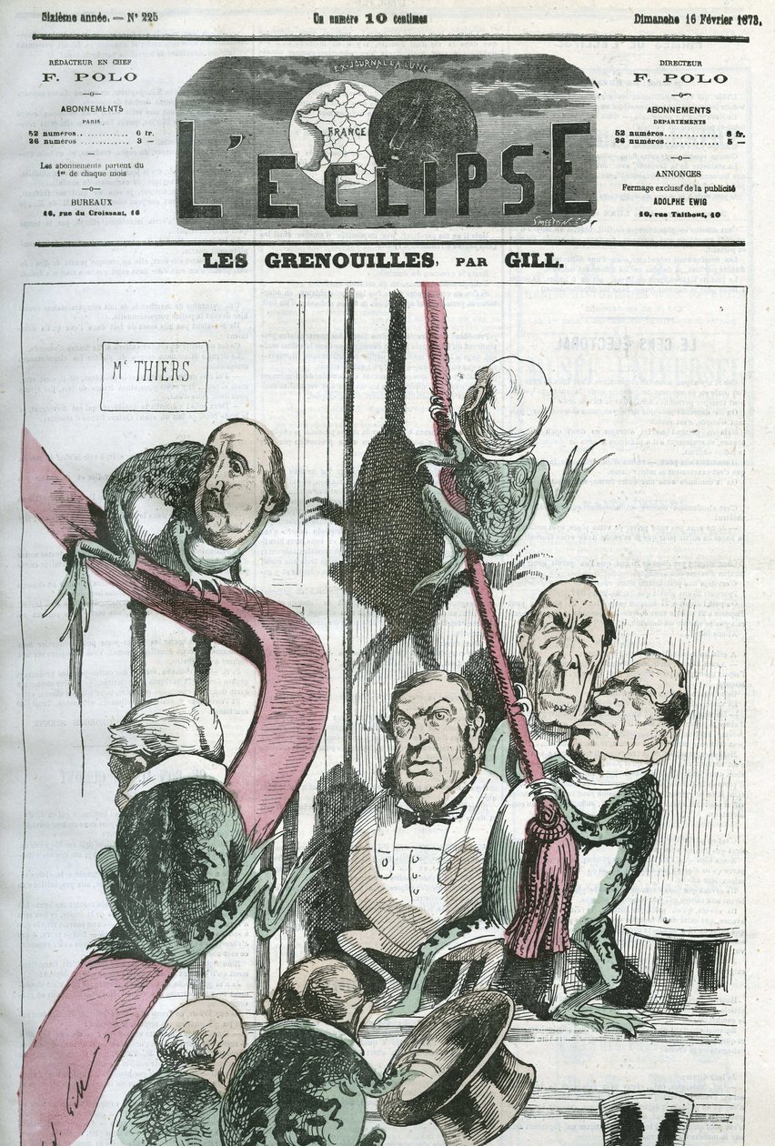 The Frogs, en tegneserie av politikere i president Thiers regjering i frosker. Omslag i "" L
