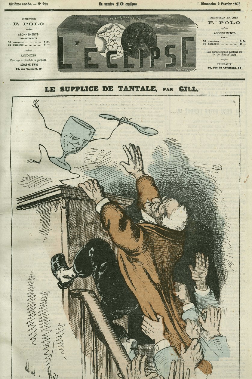 The Torment of Tantalus, karikatur av Adolphe Thiers (1798-1874), fransk statsmann. Omslag i "" L