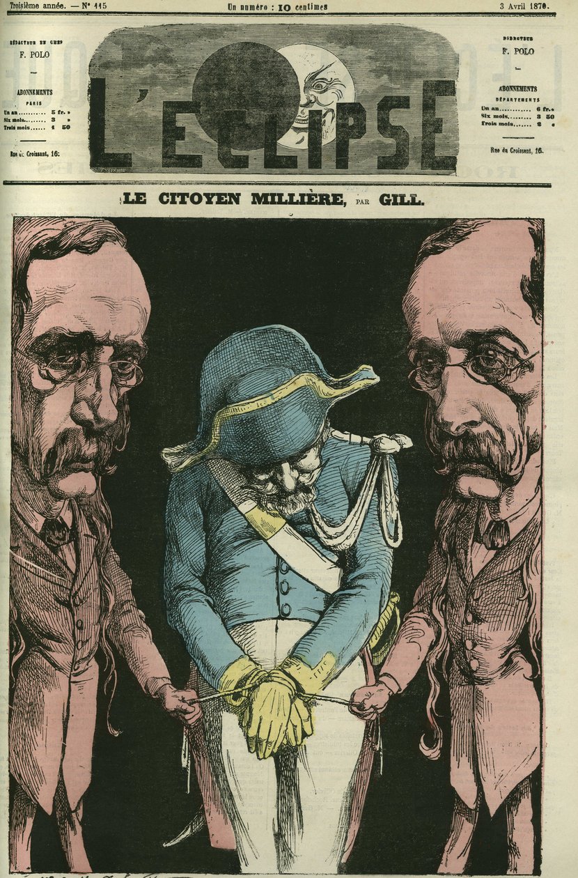 Borgeren Milliere med henvisning til Alexandre Dumas, Gill representerer ham med hendene. Omslag i "" L
